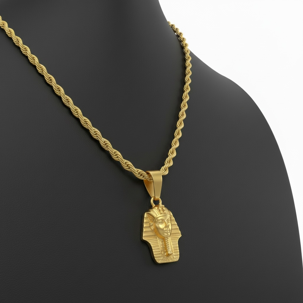 7.3 Grams Solid Gold Chain Paired With An 18-karat Gold Egyptian Pharaoh Pendant