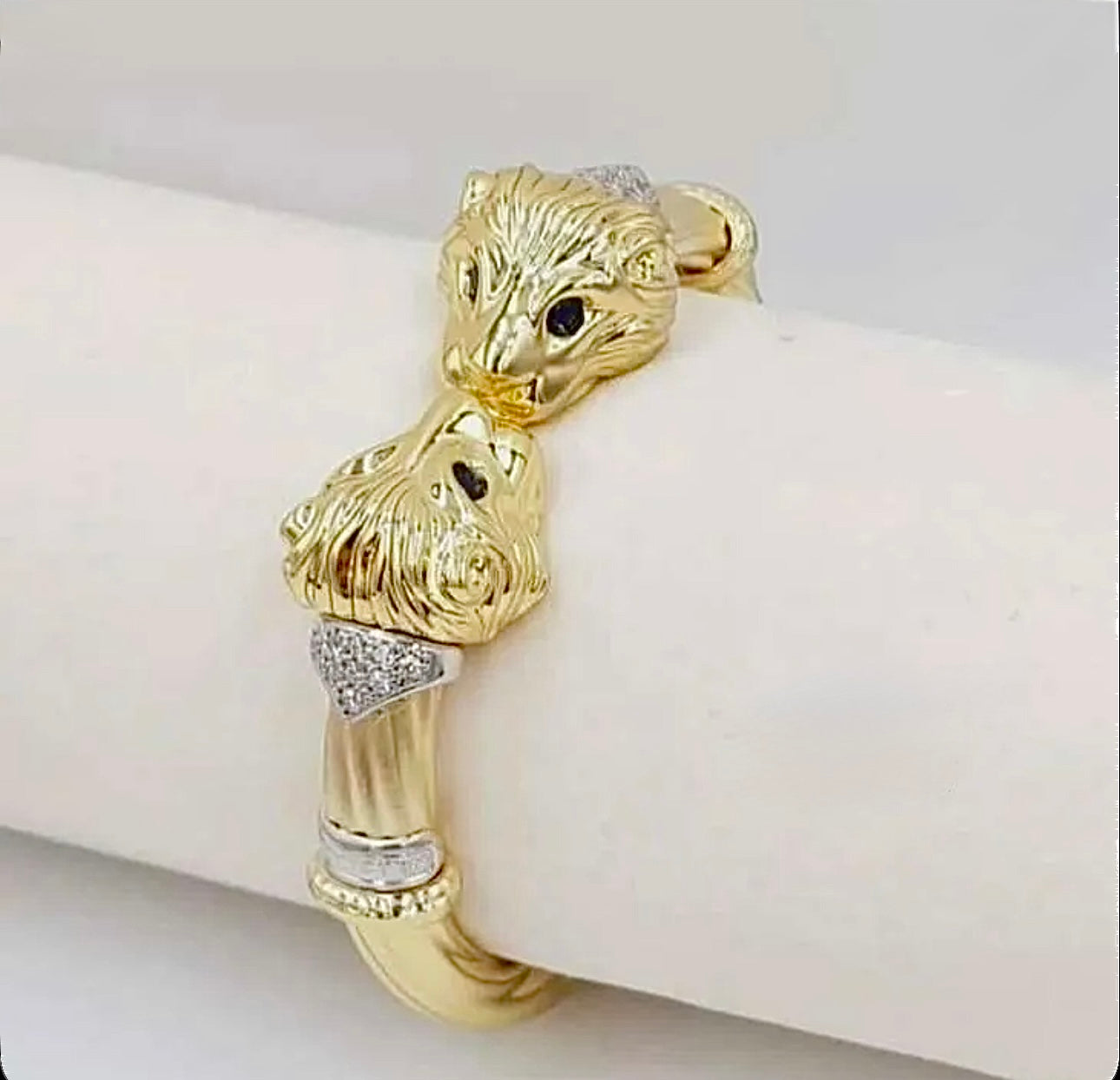 30.3Grams Vintage French Gay Freres 18Karat  Gold Lion Head Bangle Bracelet.