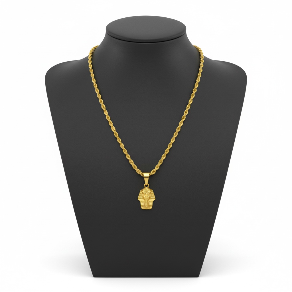 7.3 Grams Solid Gold Chain Paired With An 18-karat Gold Egyptian Pharaoh Pendant