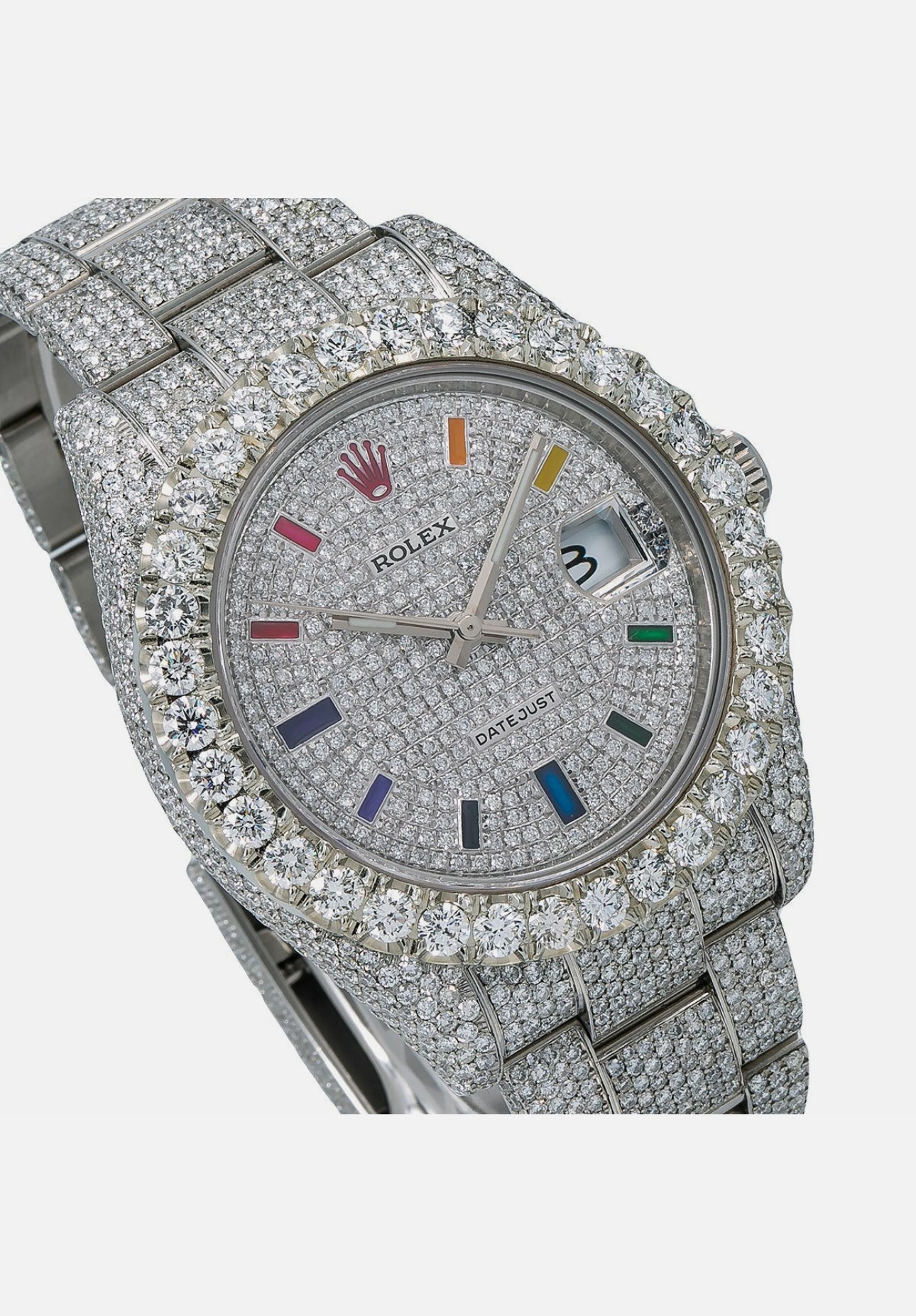 Rolex Datejust I| 41mm Fully Iced Out Rainbow Dial Steel Oyster - 116300
