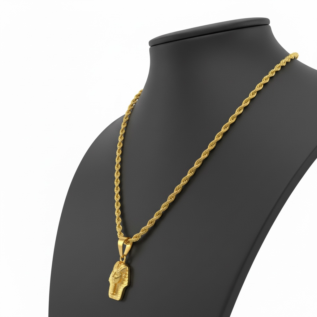 7.3 Grams Solid Gold Chain Paired With An 18-karat Gold Egyptian Pharaoh Pendant