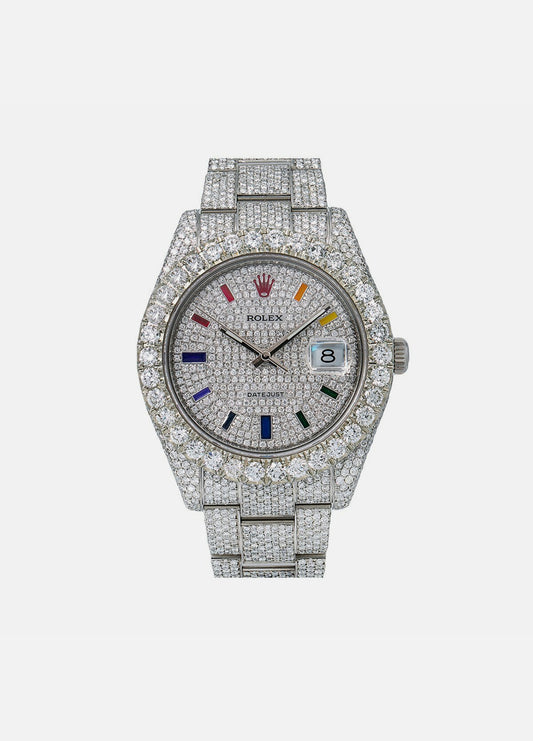 Rolex Datejust I| 41mm Fully Iced Out Rainbow Dial Steel Oyster - 116300