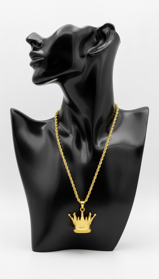 35.3Grams 18Karat Gold Rope Chain And Crown Pendant